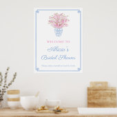 フラッシュピンク&ペールブルーのチャイナ風ウェディングシャワー ポスター (キッチン)