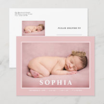 フラッシュピンク ミニマル ベビーガール 誕生のお知らせ