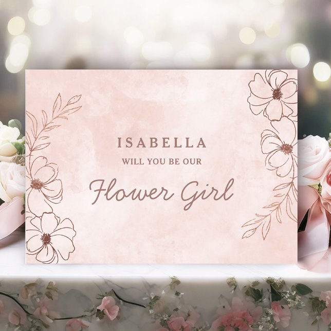 フラッシュピンク＆ローズゴールドの花嫁候補生プロポーズカード (Make your flower girl feel special with this Elegant Flower Girl Proposal Card.)