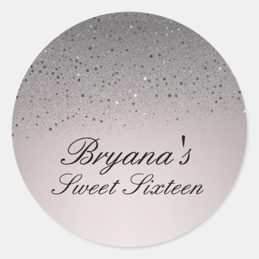 フラッシュピンク 偽グリッター スイート16 誕生日パーティー ラウンドシール (正面)