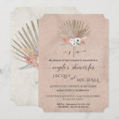 フラッシュピンク BOHO フラワーパンパス カップルシャワー 招待状 (正面/裏面)