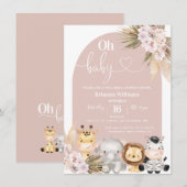 フラッシュボホフラワーアーチサファリーベイビーシャワー 招待状 (正面/裏面)