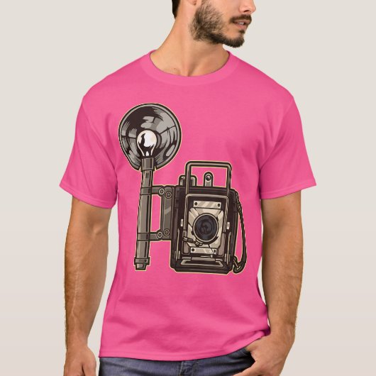 フラッシュ付きレトロアナログカメラ - 写真 Tシャツ (正面)