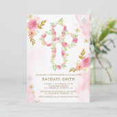 フラッシュ ピンク ゴールド 水彩 花 モチーフ 洗礼 招待状 (スタンド正面)
