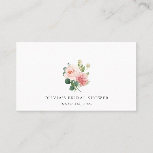 フラッシュ フラワー、ピンク フラワー、ボヘミア、結婚式前祝い プレイスカード (裏面)