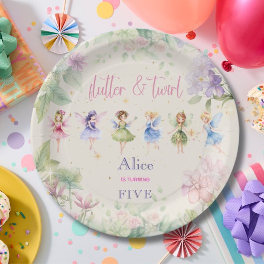 フラッタと回転妖精の庭の水色の誕生日 ペーパープレート