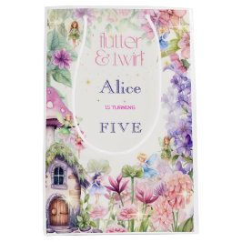 フラッタと回転妖精の庭の水色の誕生日 ミディアムペーパーバッグ