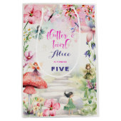 フラッタと回転妖精の庭の水色の誕生日 ミディアムペーパーバッグ (正面)