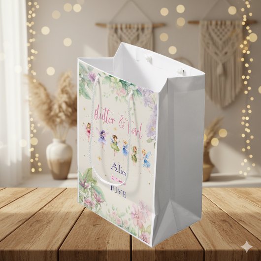 フラッタと回転妖精の庭の水色の誕生日 ミディアムペーパーバッグ