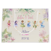 フラッタと回転妖精の庭の水色の誕生日 ラージペーパーバッグ (正面)