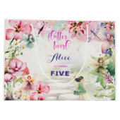 フラッタと回転妖精の庭の水色の誕生日 ラージペーパーバッグ (裏面)