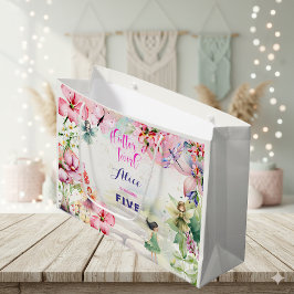 フラッタと回転妖精の庭の水色の誕生日 ラージペーパーバッグ