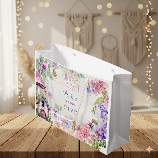 フラッタと回転妖精の庭の水色の誕生日 ラージペーパーバッグ