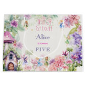 フラッタと回転妖精の庭の水色の誕生日 ラージペーパーバッグ (正面)