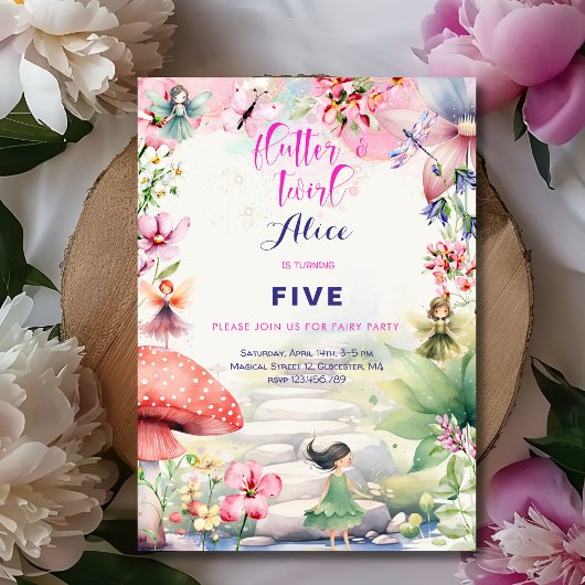 フラッタと回転妖精の庭の水色の誕生日 招待状