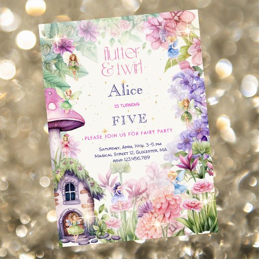フラッタと回転妖精の庭の水色の誕生日 招待状