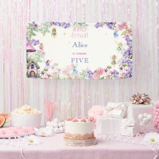 フラッタと回転妖精の庭の水色の誕生日 横断幕 (パーティー)