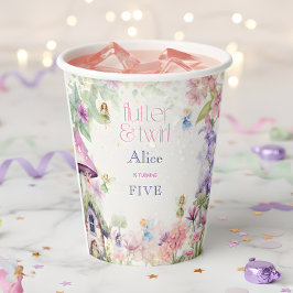 フラッタと回転妖精の庭の水色の誕生日 紙コップ