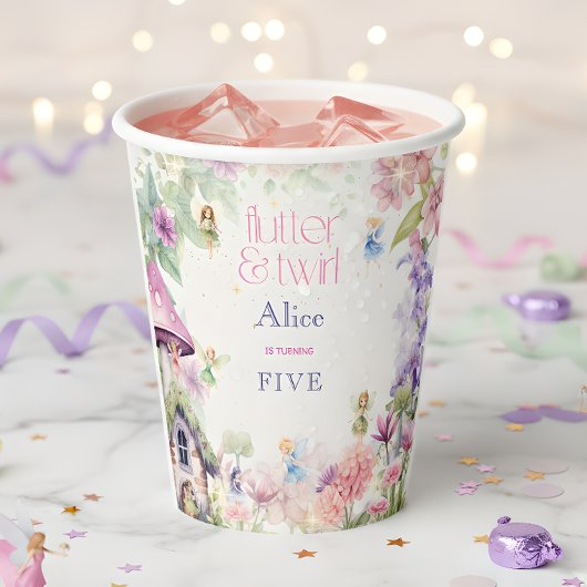 フラッタと回転妖精の庭の水色の誕生日 紙コップ