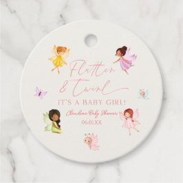 フラッタと渦巻き魅惑的な妖精の赤ちゃんシャワー フェイバータグ