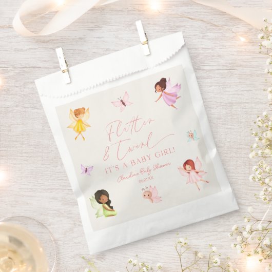 フラッタと渦巻き魅惑的な妖精の赤ちゃんシャワー フェイバーバッグ (クリップ留めされた状態)