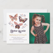 フラッタオンバタフライフォトバースデー招待状 招待状 (正面)