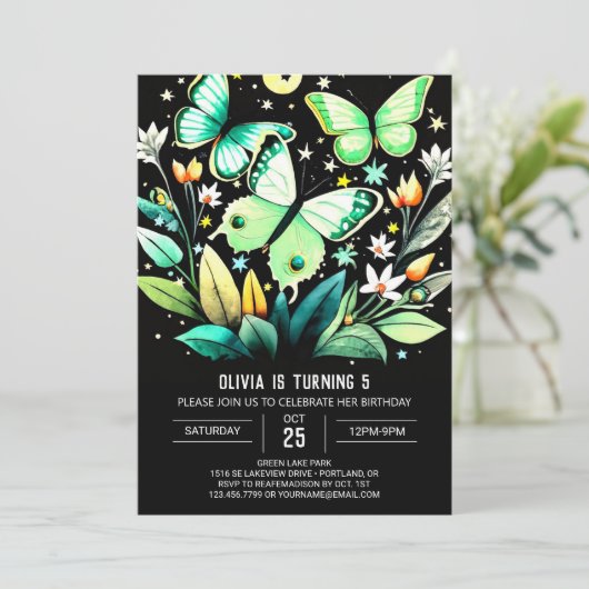 フラッタリングセージバタフライ誕生日 招待状 (スタンド正面)