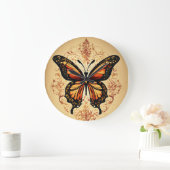 "フラッタリングタイム：蝶プリント壁時計" ラージ壁時計 (ホーム)