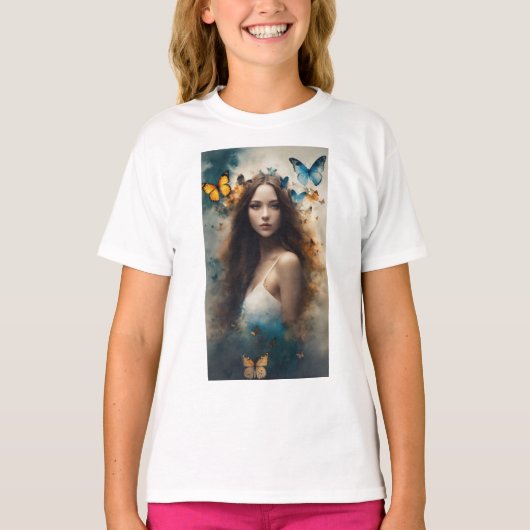 フラッタリングノスタルジア：ヴィンテージバタフライコラージュT- Tシャツ (正面)