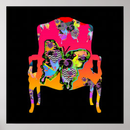 フラッタリング蝶ヴィンテージ肘掛け椅子 ポスター