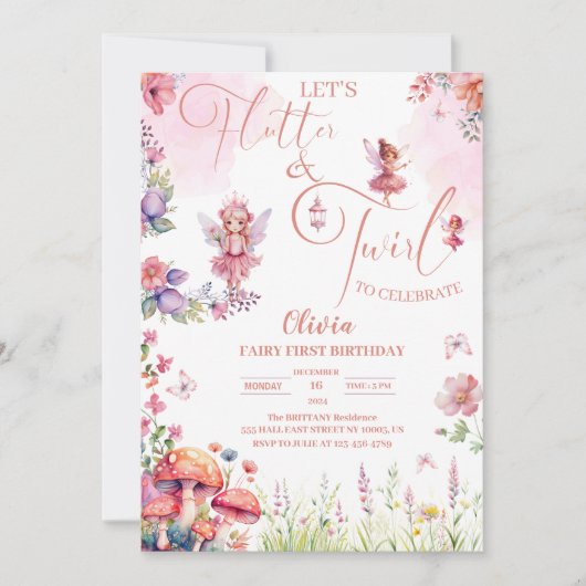 フラッターとワイラー妖精の最初の誕生日 招待状 (正面)