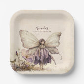 フラッターアンドトゥウィールフラワーフェアリー女の子誕生日 ペーパープレート (正面)