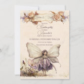 フラッターアンドトゥウィールフラワーフェアリー女の子誕生日 招待状 (正面)