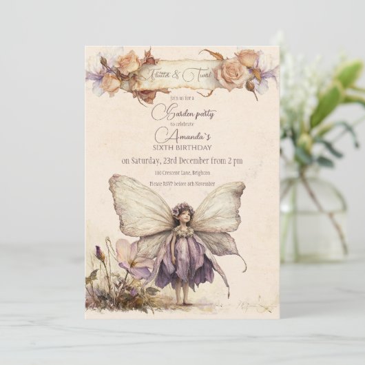 フラッターアンドトゥウィールフラワーフェアリー女の子誕生日 招待状 (スタンド正面)