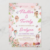 フラッターアンドトワイリー妖精誕生日招待状パーティー 招待状 (正面/裏面)