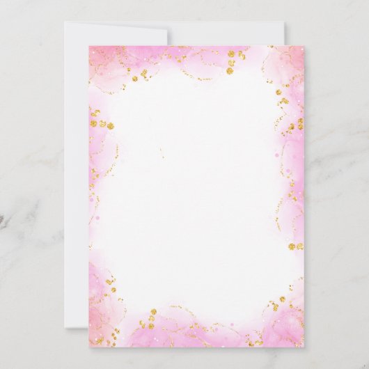 フラッタ金ゴールドバタフライピンクフラワーガールズ誕生日 招待状 (裏面)