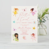 フラッタ&トワイルピンク魅惑的な妖精の赤ちゃんシャワー 招待状 (スタンド正面)