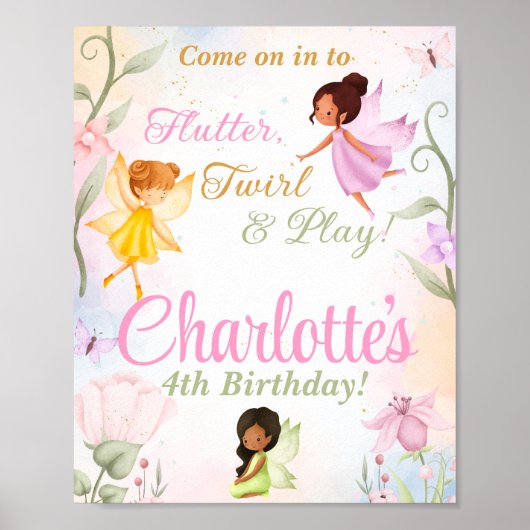 フラッタ&トワイルフェアリー誕生日パーティーウェルカムサイン ポスター (正面)