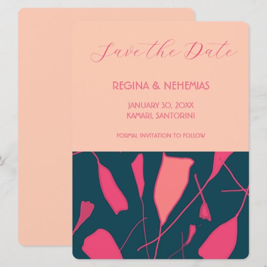 フラットなデザインのSave The Dateカード - 現代的なローズ セーブザデート (正面/裏面)