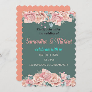 フラットな花柄のフェストゥーン装飾の結婚式招待状カード 案内状