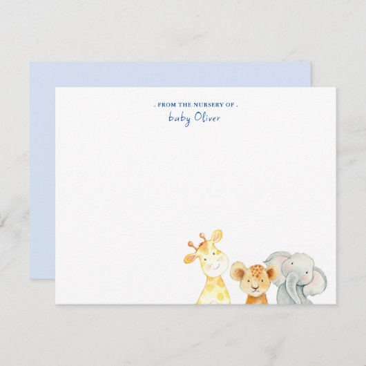 フラットの子供部屋からかわいい水彩動物 サンキューカード (正面/裏面)