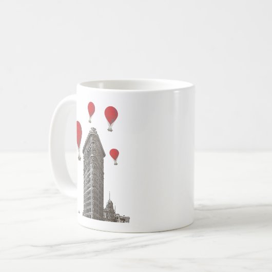 フラットアイアン建物とレッドホットエアバルーン コーヒーマグカップ (正面左)