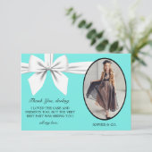 フラットアクアエレガントティファニーホワイトボウサンキューカード サンキューカード (スタンド正面)