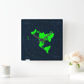 フラットアースマップディスククロック スクエア壁時計 (ホーム)