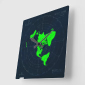 フラットアースマップディスククロック スクエア壁時計 (傾斜)