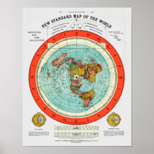 フラットアース 地球平面説 新標準世界地図 ポスター