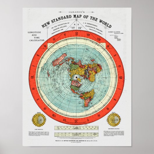 フラットアース 地球平面説 新標準世界地図 ポスター (正面)