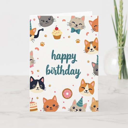 フラットアート 猫の誕生日カード カード (正面)