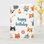 フラットアート 猫の誕生日カード カード (黄色い花)