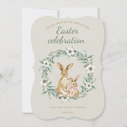フラットイースターのデリケートなバンニーの招待 サンキューカード (正面)
